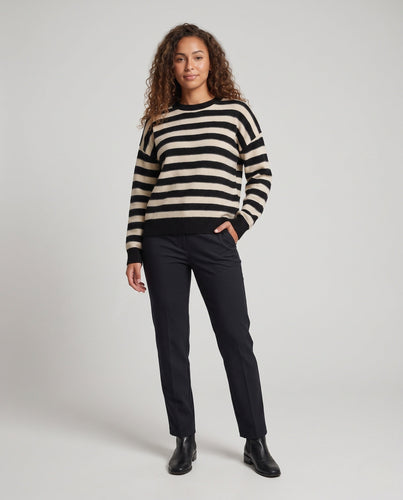 Damen Gestreifter Feinstrickpullover mit Rundhalsausschnitt und lässiger Passform Drune