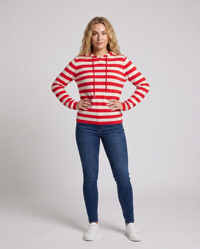 Damen Gestreifter Kapuzenpullover aus weichem Feinstrick mit lässiger Passform Drune