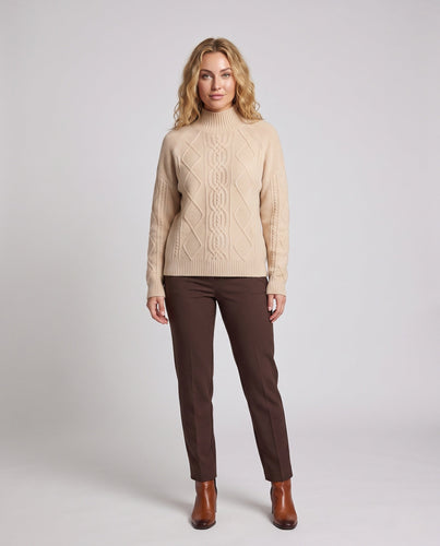 Damen Grobstrick-Rollkragenpullover mit Zopf- und Rautenmuster Drune