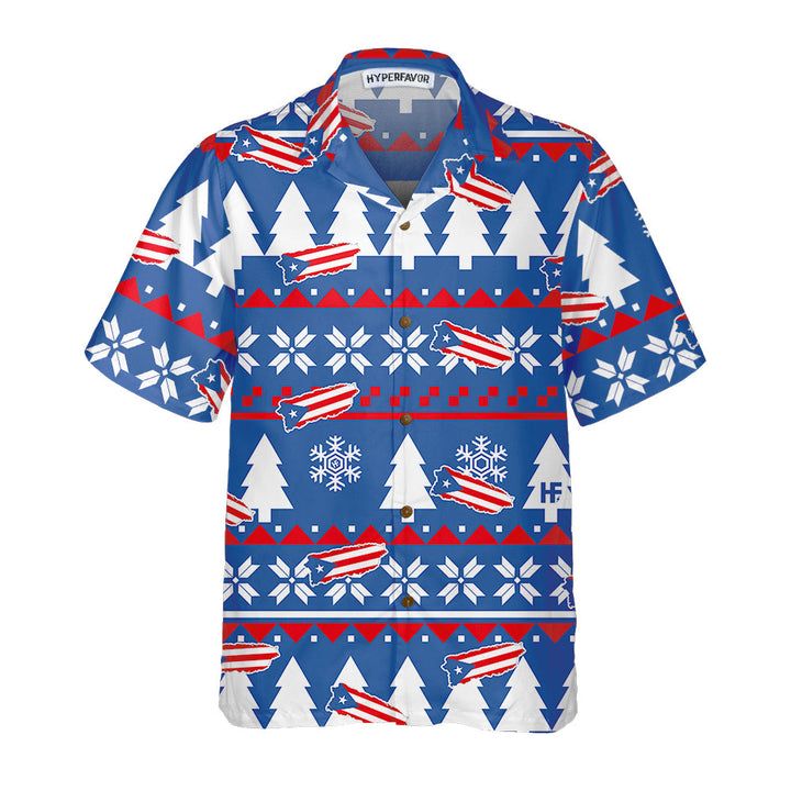 Drune | Puerto Rico Hässliches Weihnachtsmuster Hawaiian Shirt, Puerto Rico Flaggen Weihnachtshemd für Männer