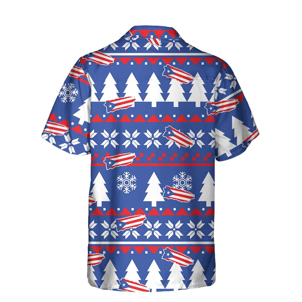 Drune | Puerto Rico Hässliches Weihnachtsmuster Hawaiian Shirt, Puerto Rico Flaggen Weihnachtshemd für Männer
