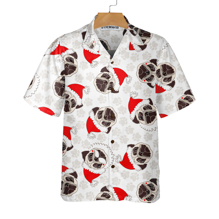 Drune | Pug Hund In Santa Hut Hawaiian Shirt, Lustiges Hund Weihnachten Shirt, Weihnachtsgeschenk Für Pug Liebhaber