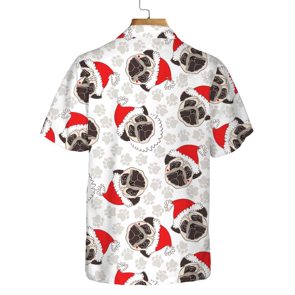 Drune | Pug Hund In Santa Hut Hawaiian Shirt, Lustiges Hund Weihnachten Shirt, Weihnachtsgeschenk Für Pug Liebhaber