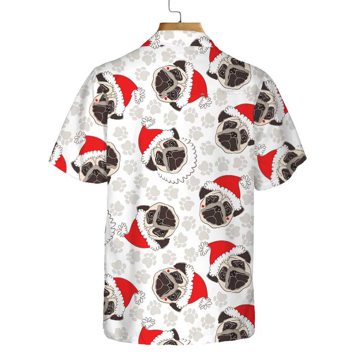 Drune | Pug Hund In Santa Hut Hawaiian Shirt, Lustiges Hund Weihnachten Shirt, Weihnachtsgeschenk Für Pug Liebhaber