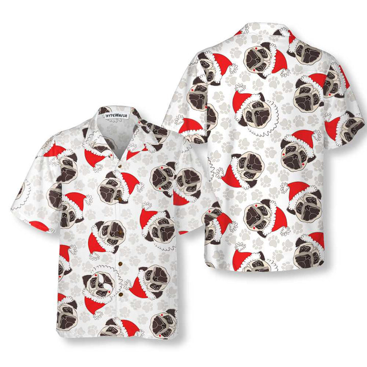 Drune | Pug Hund In Santa Hut Hawaiian Shirt, Lustiges Hund Weihnachten Shirt, Weihnachtsgeschenk Für Pug Liebhaber