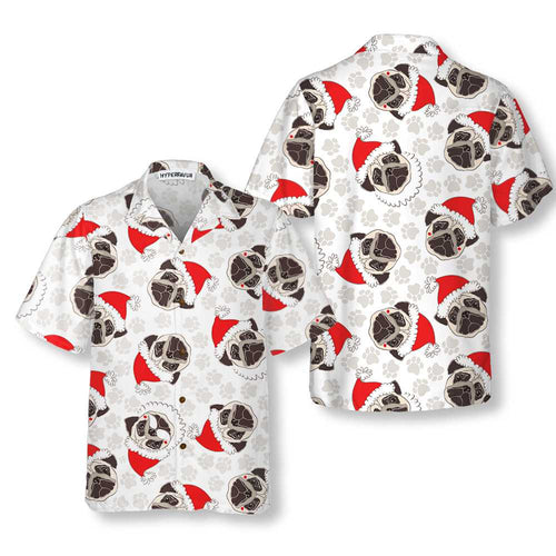 Drune | Pug Hund In Santa Hut Hawaiian Shirt, Lustiges Hund Weihnachten Shirt, Weihnachtsgeschenk Für Pug Liebhaber