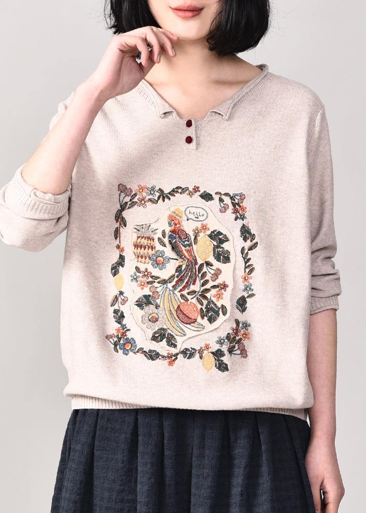 Drune | beigere Strickjacken Plus-Size-Bekleidung V-Ausschnitt Pullover Langarm