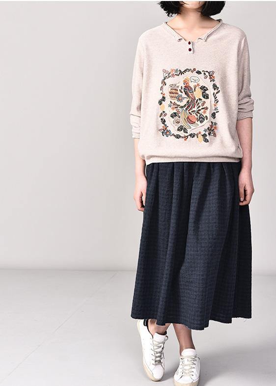 Drune | beigere Strickjacken Plus-Size-Bekleidung V-Ausschnitt Pullover Langarm