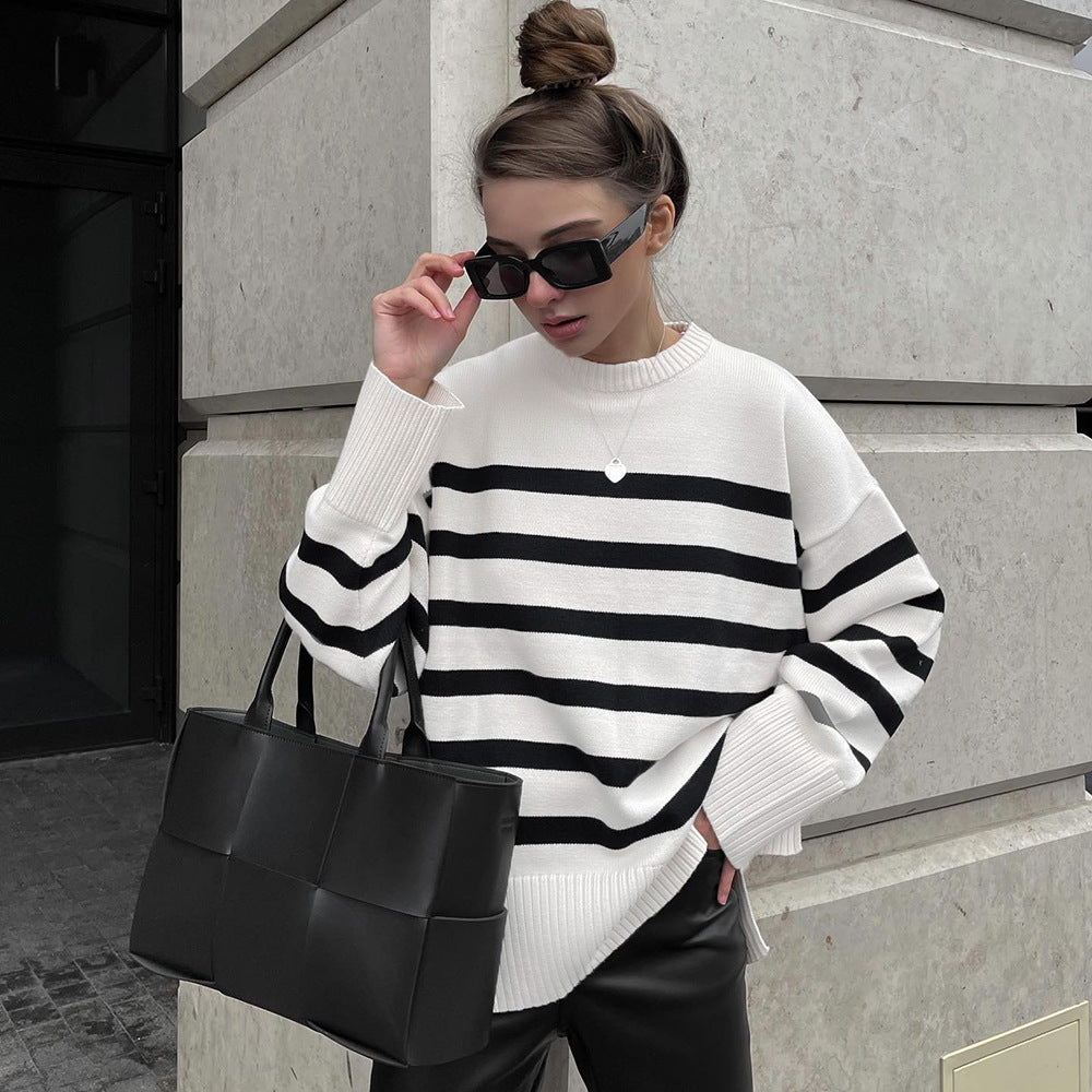 Drune | Damen Streifen Oversized-Pullover für Herbst und Winter