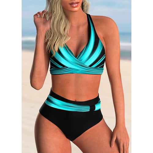 Drune - Hoch tailliertes Push-Up-Halter-Bikini-Set für Damen