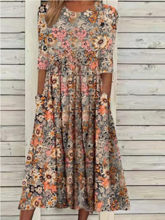 Drune | Midi Sommerkleid mit Kurzen Ärmeln und Blumenmuster