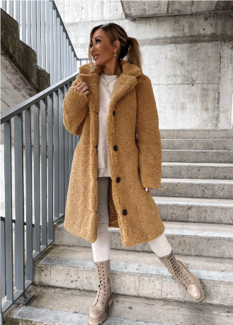 Drune | Teddy-Mantel - Langer Oversized-Schnitt - Weich und Warm - Druckknopfverschluss und Breiter Kragen