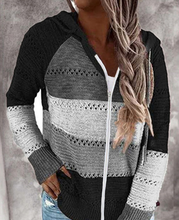 Drune | Kontrastfarbige Strick Zip Leichtgewicht Hoodie