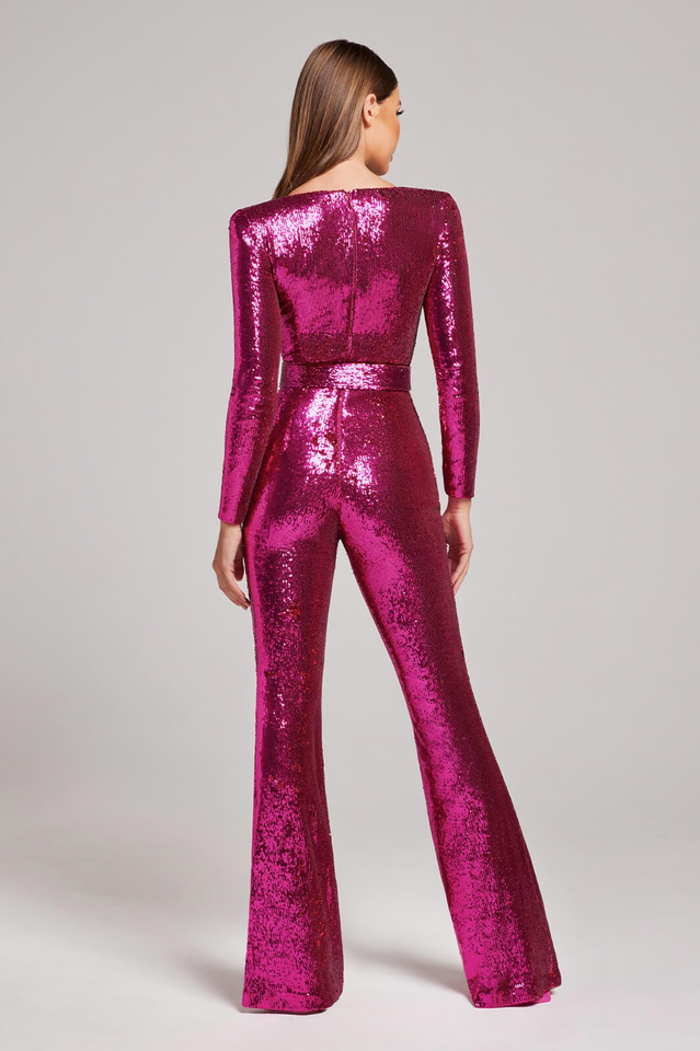 Drune Damen Pailletten Jumpsuit Elegant Party Overall Langarm