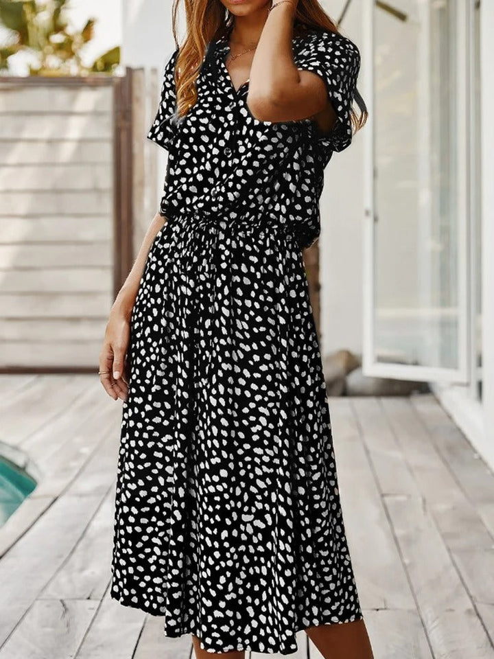 Drune Casual Kleid | Gepunktetes kurzärmeliges Sommerkleid