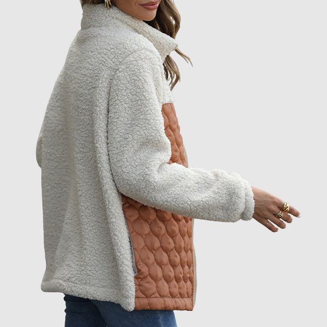 Drune | Fleece Relaxed Fit Jacke - Gestepptes Patchwork-Fellbesatz-Jackett