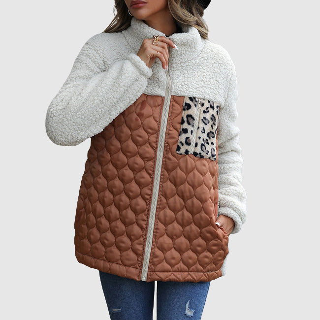 Drune | Fleece Relaxed Fit Jacke - Gestepptes Patchwork-Fellbesatz-Jackett