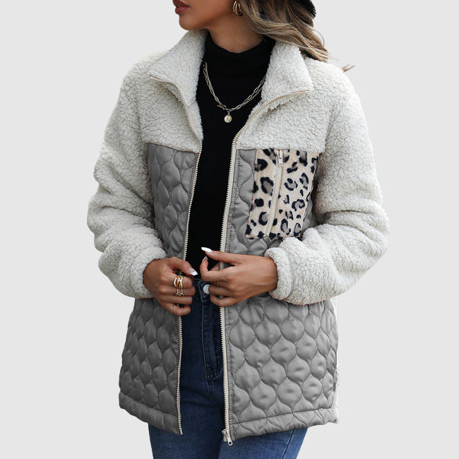 Drune | Fleece Relaxed Fit Jacke - Gestepptes Patchwork-Fellbesatz-Jackett