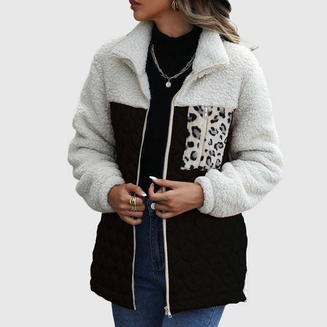 Drune | Fleece Relaxed Fit Jacke - Gestepptes Patchwork-Fellbesatz-Jackett
