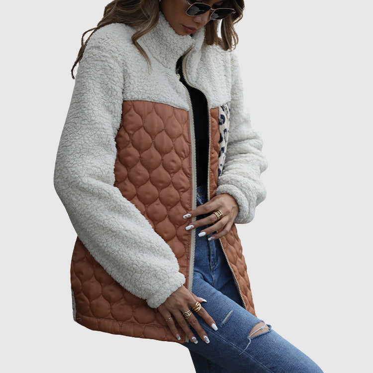 Drune | Fleece Relaxed Fit Jacke - Gestepptes Patchwork-Fellbesatz-Jackett
