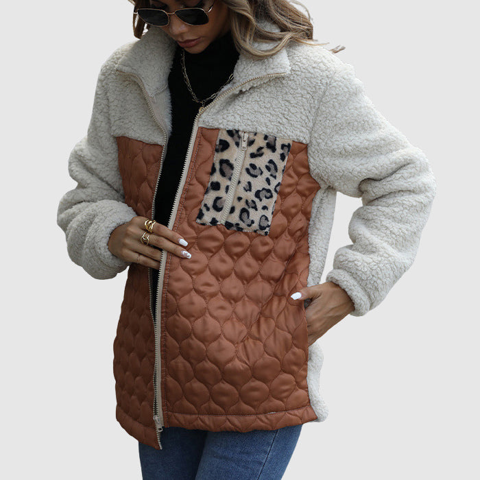 Drune | Fleece Relaxed Fit Jacke - Gestepptes Patchwork-Fellbesatz-Jackett