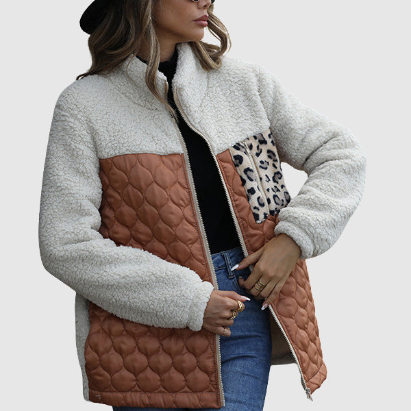 Drune | Fleece Relaxed Fit Jacke - Gestepptes Patchwork-Fellbesatz-Jackett
