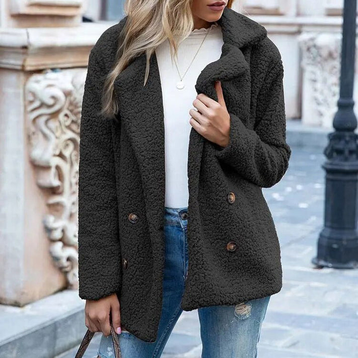 Drune | Frauen Plüsch Winterjacke mit Knöpfen & Gemütlich