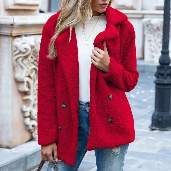 Drune | Frauen Plüsch Winterjacke mit Knöpfen & Gemütlich