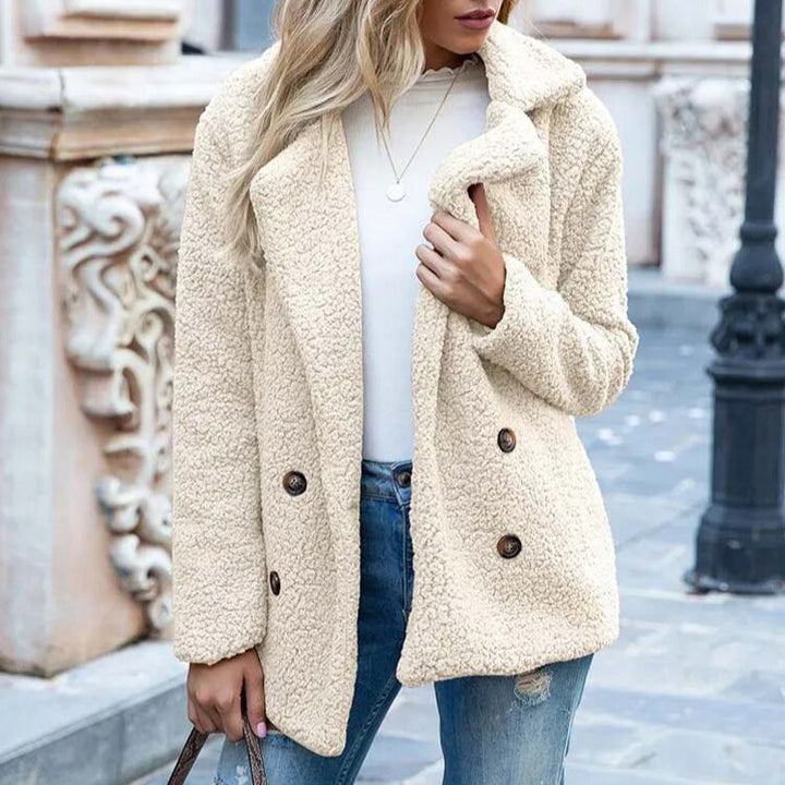 Drune | Frauen Plüsch Winterjacke mit Knöpfen & Gemütlich