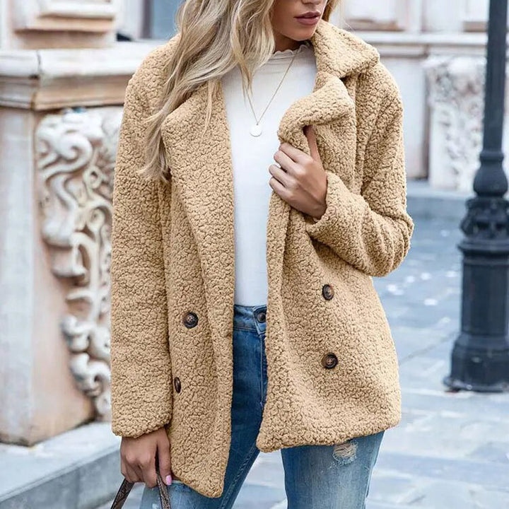 Drune | Frauen Plüsch Winterjacke mit Knöpfen & Gemütlich
