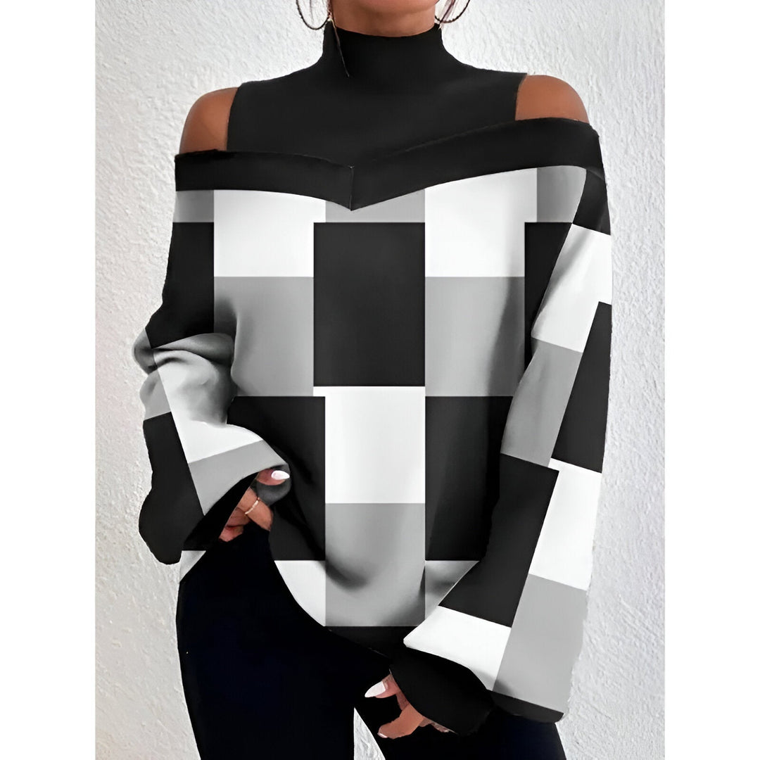 Drune | Sexy Karierte T-Shirt mit Off-Shoulder Ärmeln