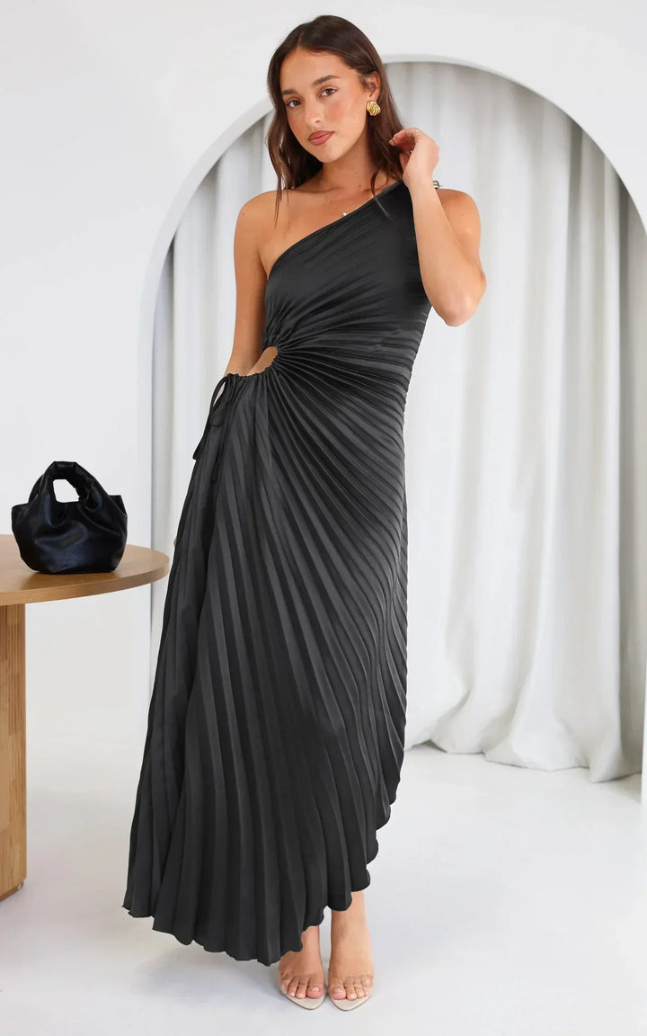 Drune | One Shoulder Plissee Midi Kleid