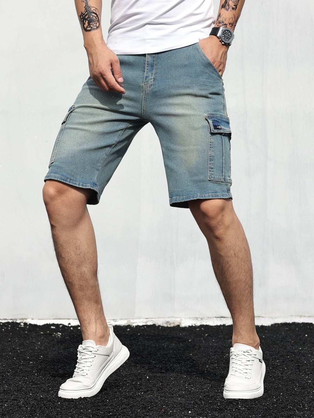 Drune | Cargo Denim Shorts Für Herren