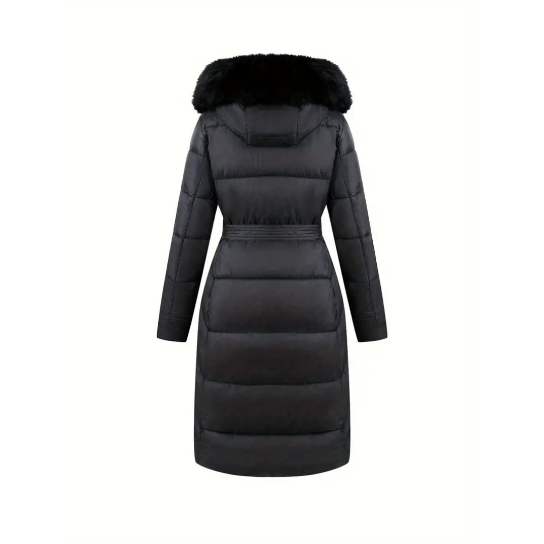 Drune | Winterjacke - stilvolle schwarze Damenjacke mit einer Kunstfellkapuze