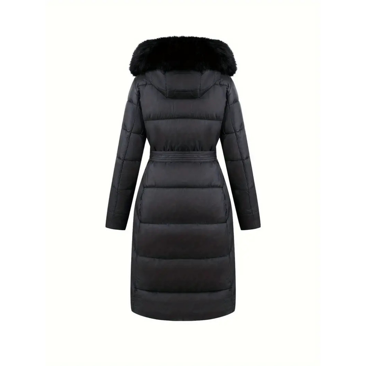 Drune | Winterjacke - stilvolle schwarze Damenjacke mit einer Kunstfellkapuze