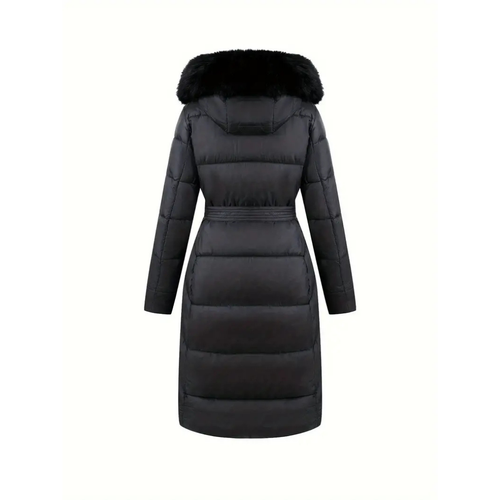 Drune | Winterjacke - stilvolle schwarze Damenjacke mit einer Kunstfellkapuze