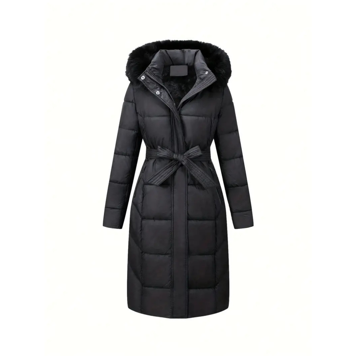 Drune | Winterjacke - stilvolle schwarze Damenjacke mit einer Kunstfellkapuze