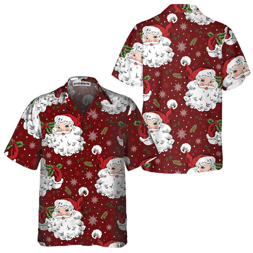 Drune | Rote Santa Gemütliche Weihnachts-Hawaiian-Shirt, Kurzarm Santa Weihnachts-Hawaiian-Shirt, Geschenk für den Weihnachtstag