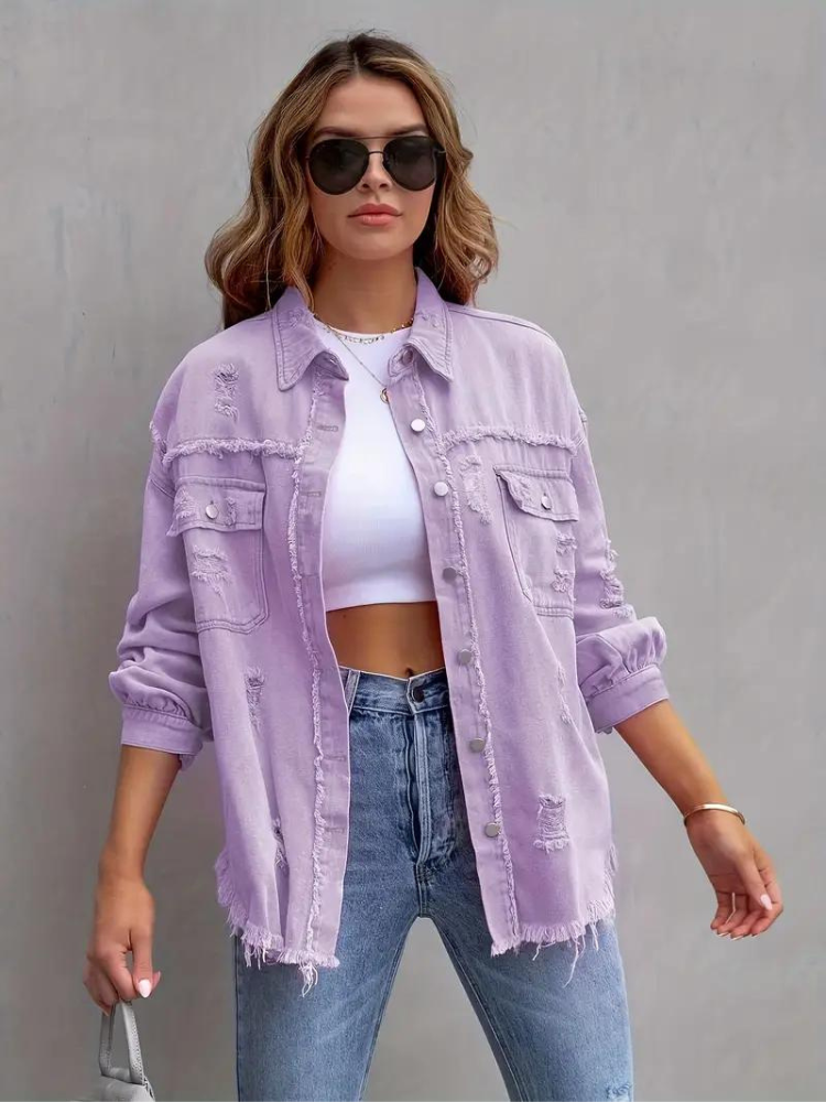 Drune Denim Jacke | Übergroße zerrissene Denimjacke für Frauen