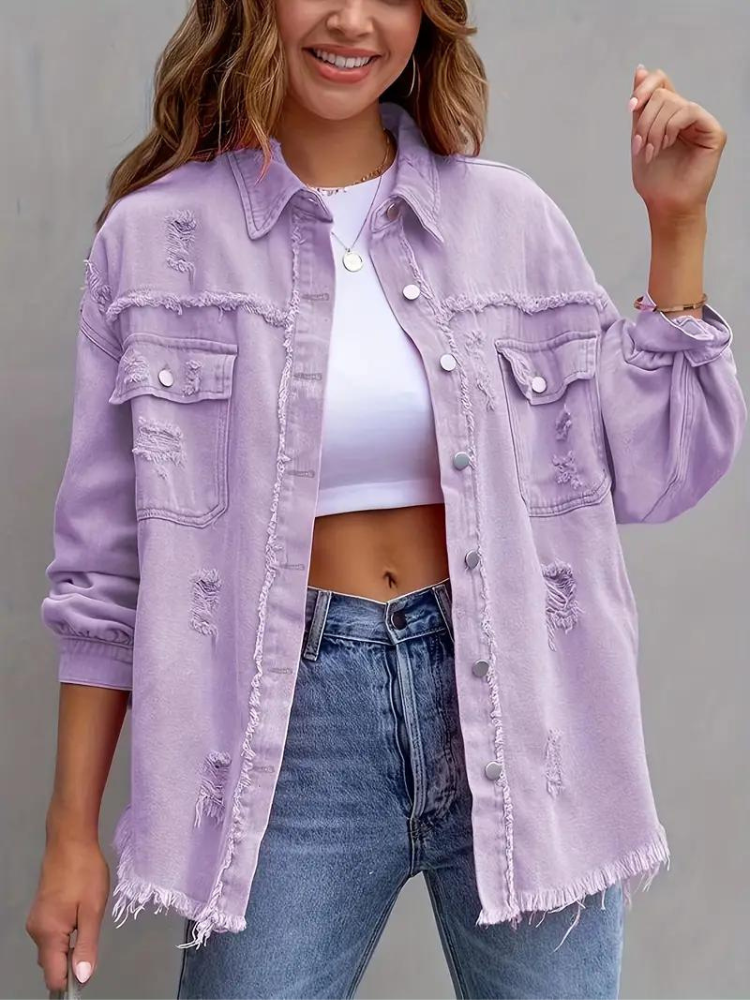 Drune Denim Jacke | Übergroße zerrissene Denimjacke für Frauen