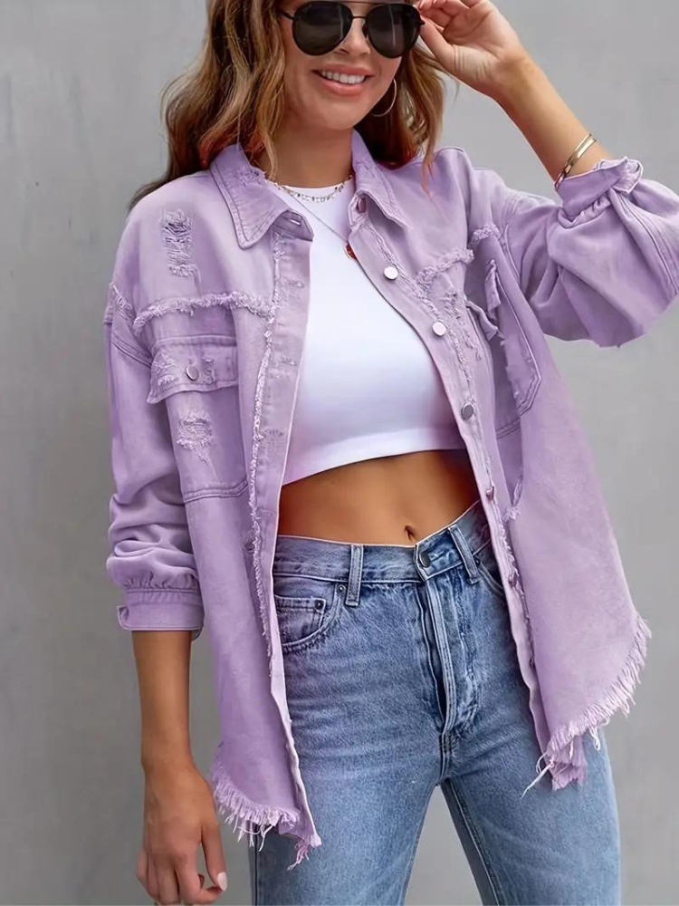 Drune Denim Jacke | Übergroße zerrissene Denimjacke für Frauen