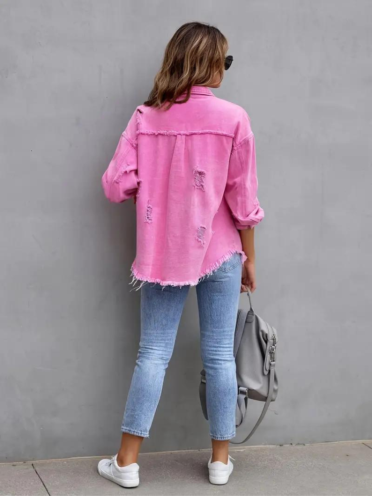 Drune Denim Jacke | Übergroße zerrissene Denimjacke für Frauen