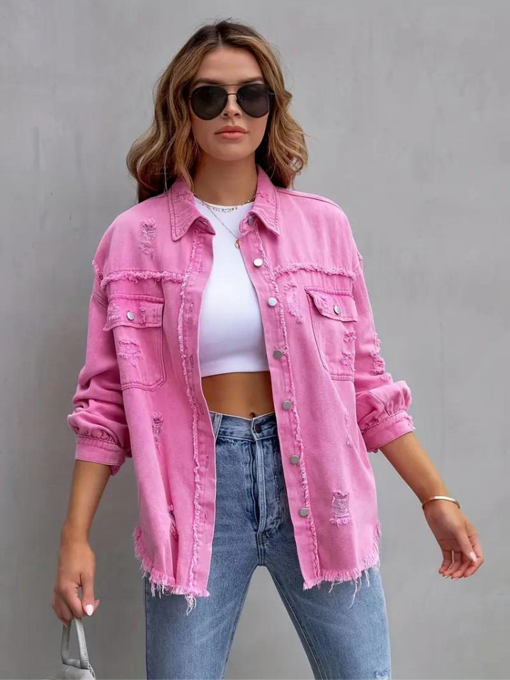 Drune Denim Jacke | Übergroße zerrissene Denimjacke für Frauen