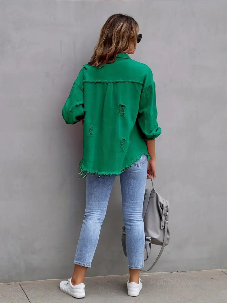 Drune Denim Jacke | Übergroße zerrissene Denimjacke für Frauen