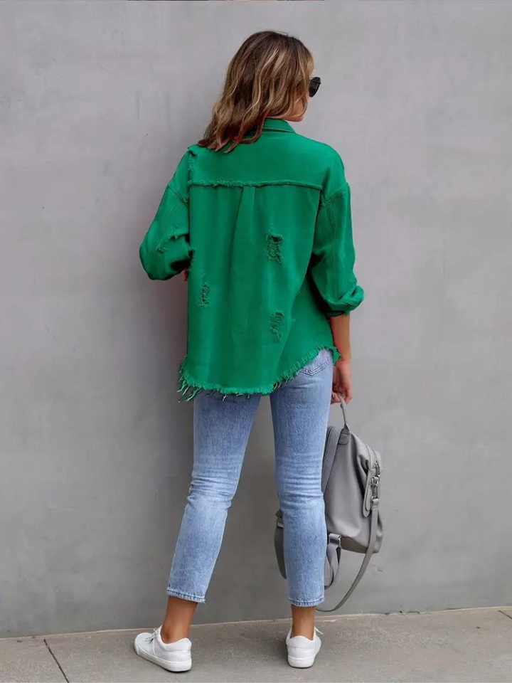 Drune Denim Jacke | Übergroße zerrissene Denimjacke für Frauen