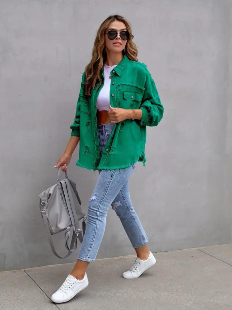 Drune Denim Jacke | Übergroße zerrissene Denimjacke für Frauen