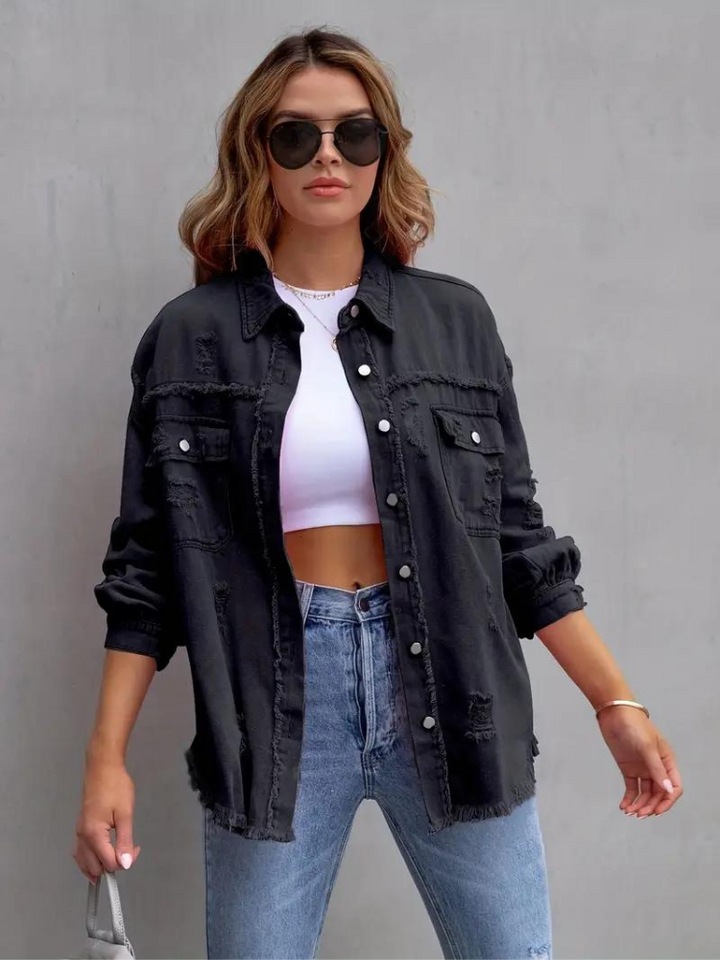 Drune Denim Jacke | Übergroße zerrissene Denimjacke für Frauen