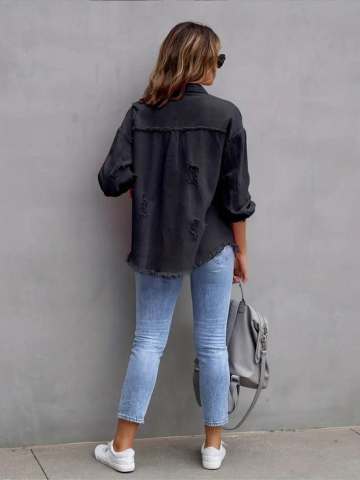 Drune Denim Jacke | Übergroße zerrissene Denimjacke für Frauen