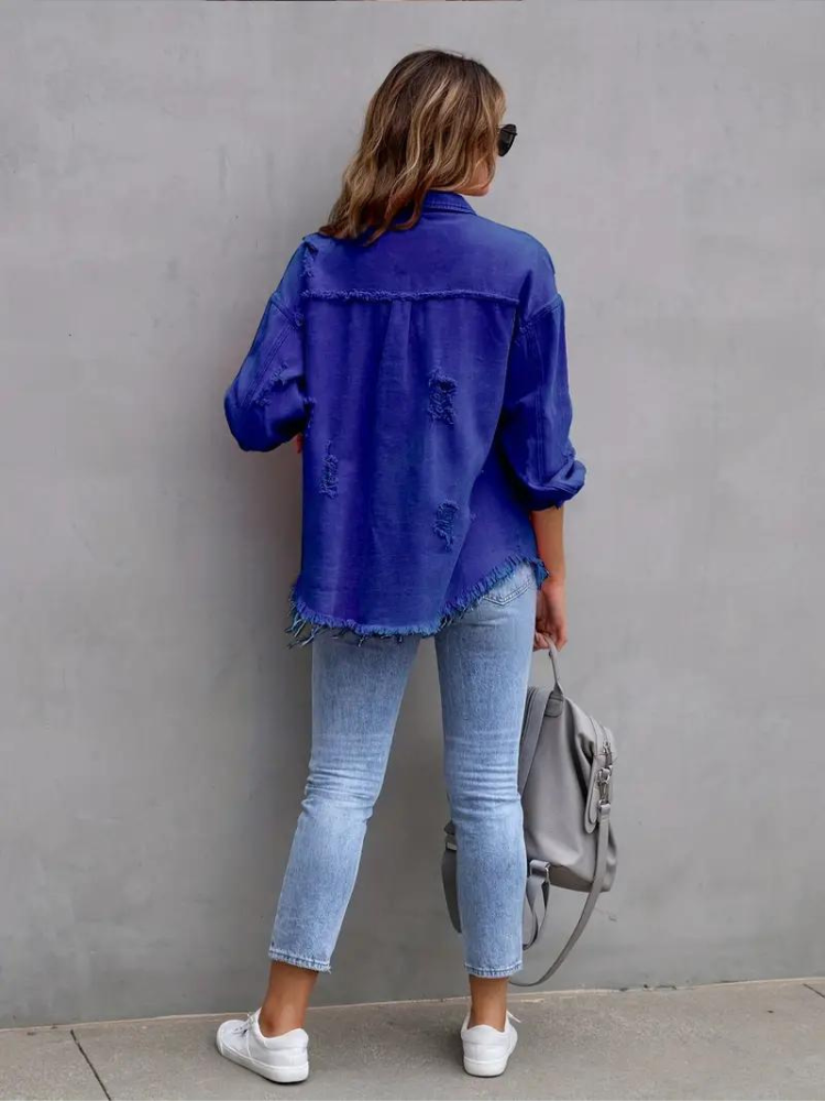 Drune Denim Jacke | Übergroße zerrissene Denimjacke für Frauen