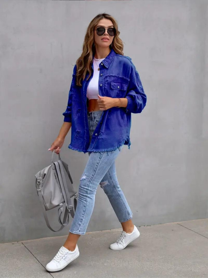 Drune Denim Jacke | Übergroße zerrissene Denimjacke für Frauen